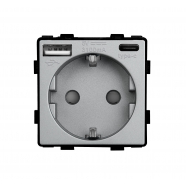 EU Контакт за вграждане модул с 2USB A+C port - СИВ EU Контакт за вграждане модул с 2USB A+C port - СИВ